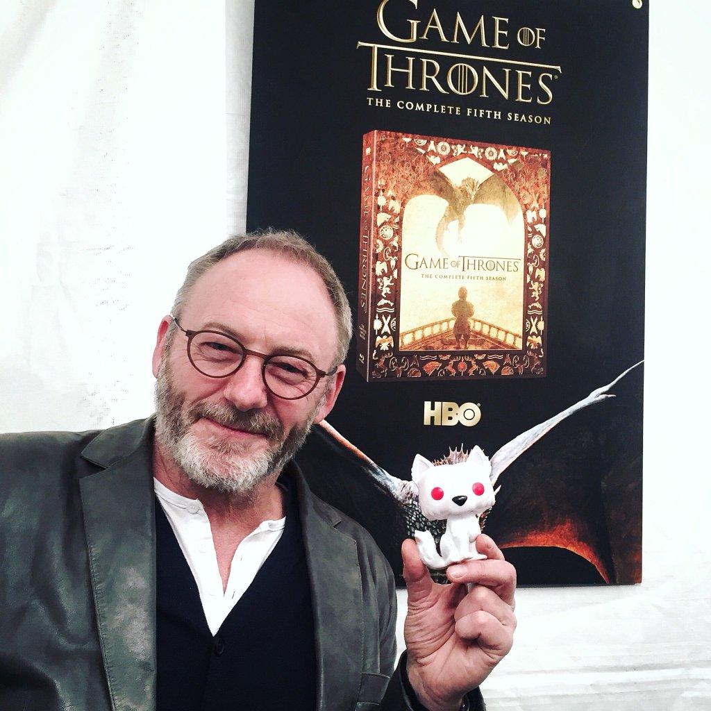 Cunningham, posing with a Pop! Ghost at the event. Photo: Twitter.com/GameofThrones