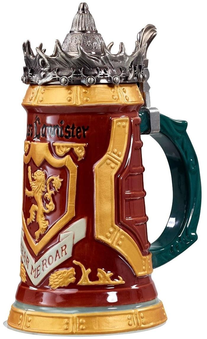 Game of Thrones House Lannister Stein 22 Ounces Ceramic Base with Pewter Baratheon Crown Top 