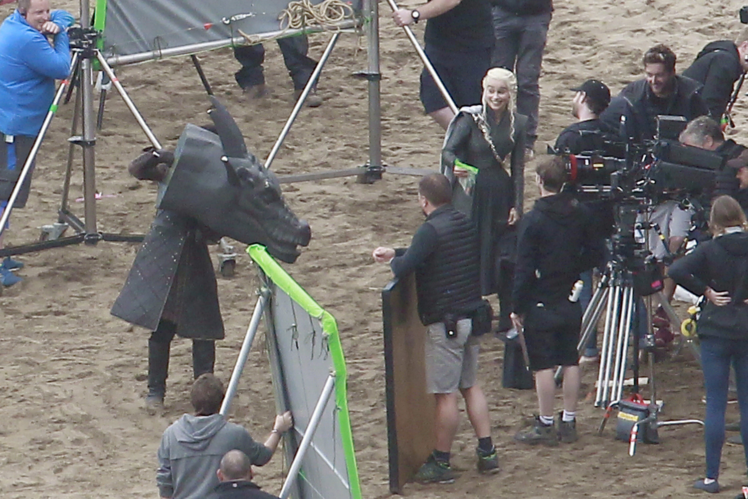 Emilia Clarke and Kit Harington film scenes for season 7 of Game of Thrones on a beach in northern Spain.