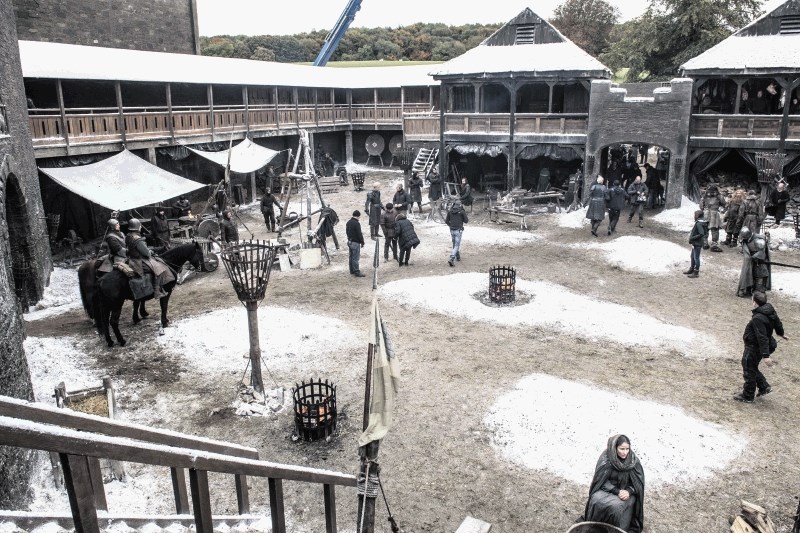 The Winterfell set during filming.