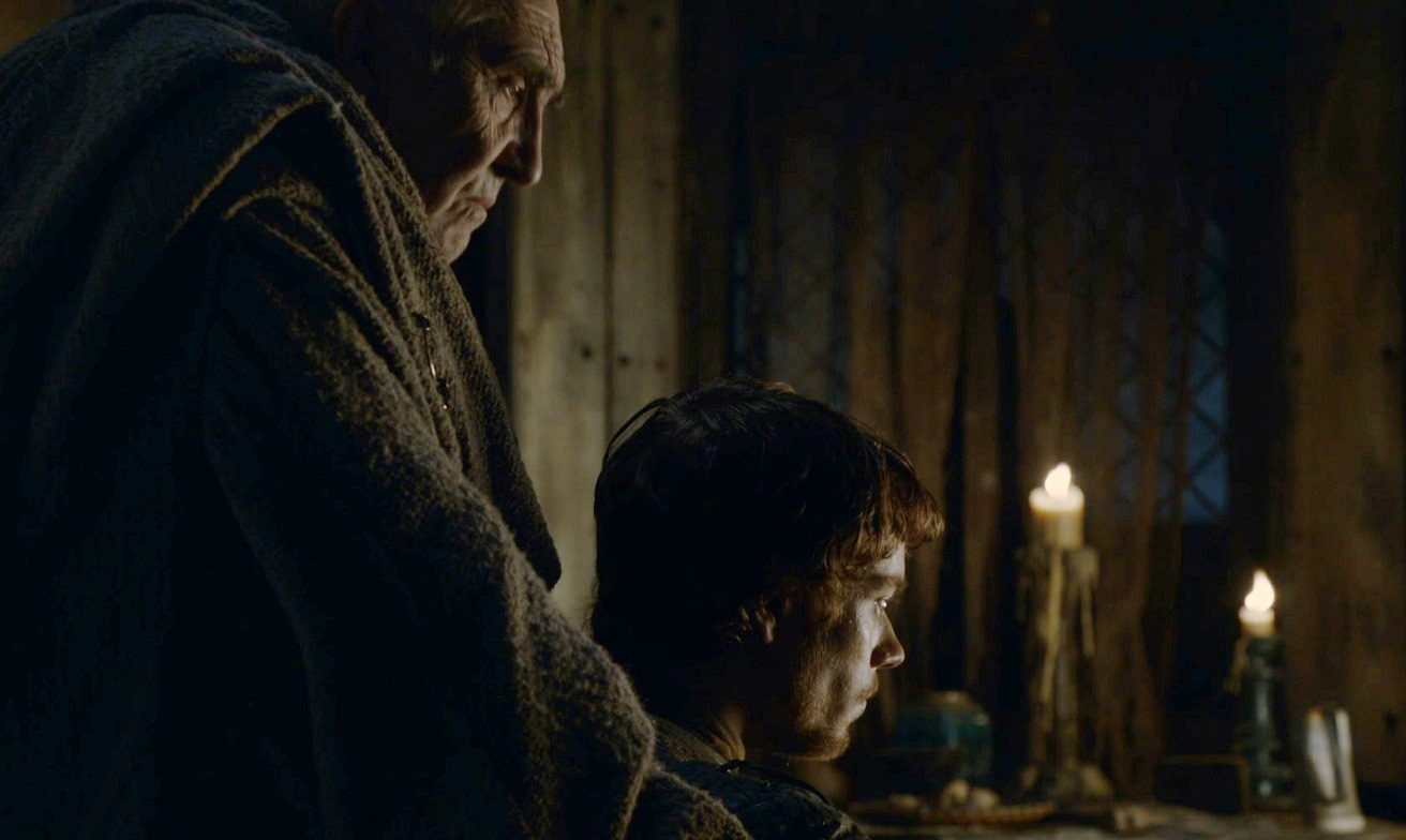Maester Luwin and Theon Valar Morghulis