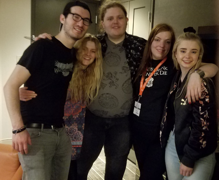 Me, Aimee Richardson (Myrcella Baratheon), Sam Coleman (Young Hodor), Lindsey Romain, and Kerry Ingram (Shireen Baratheon) hanging out at Con of Thrones 2018.