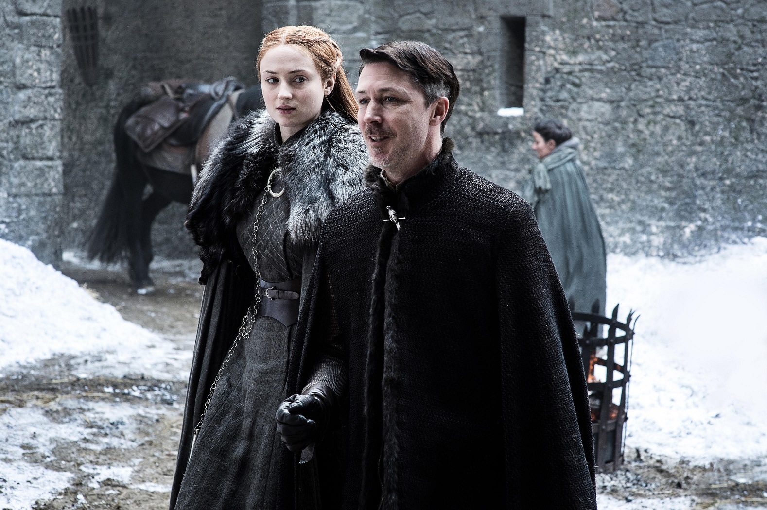Sophie Turner as Sansa Stark and Aidan Gillen as Petyr Baelish. Photo: HBO