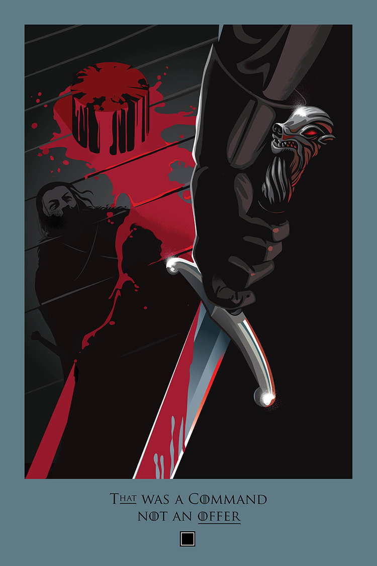 Ball's "Beautiful Death" illustration from season 5, referencing Jon Snow beheading Janos Slynt at Castle Black.