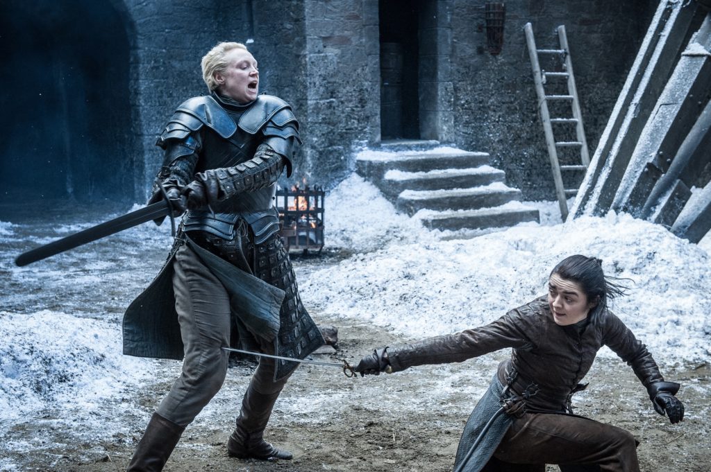 Brienne and Arya sparring the spoils of war