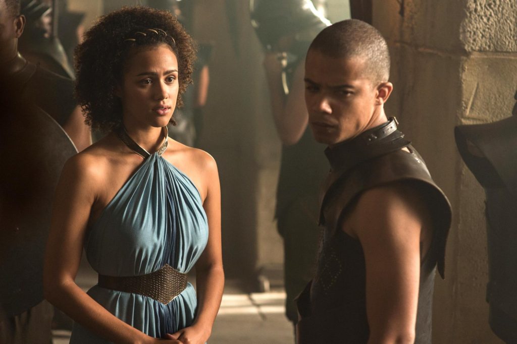 Game of Thrones (2015) Episode Title: Season 5, Episode TK Air Date: Nathalie Emmanuel as Missandei and Jacob Anderson as Grey Worm