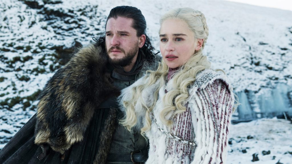 Harington as Jon Snow and Emilia Clarke as Daenerys in promotional photos for Season 8.