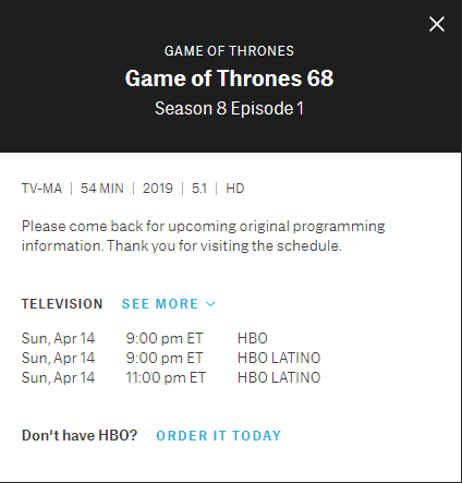game of thrones season 8 episode 1 time