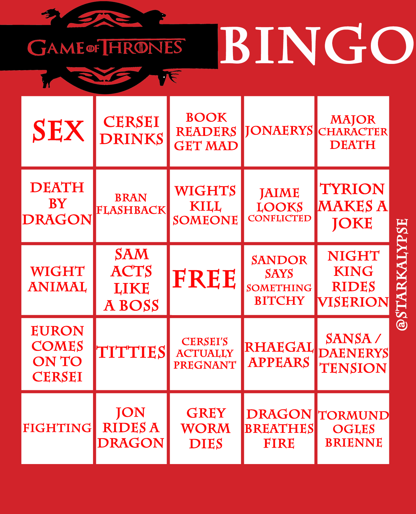 Game Of Thrones Season 8 Bingo Watchers On The Wall A Game Of