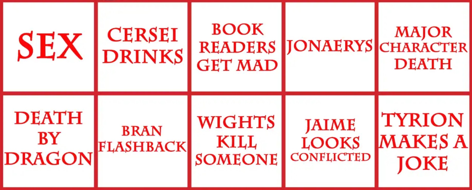 Game Of Thrones Season 8 Bingo Watchers On The Wall A Game Of