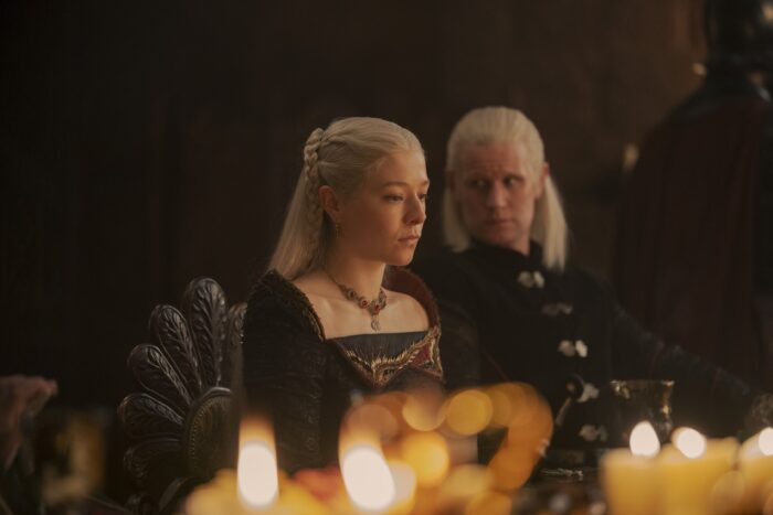 King's Landing Red Keep, Rhaenyra Targaryen (Emma D'Arcy), Daemon Targaryen (Matt Smith), 1x08 (1)